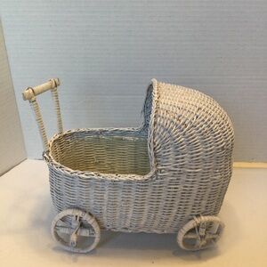 Vintage White Wicker Baby Carriage Decor Flower Centerpiece Baby Shower